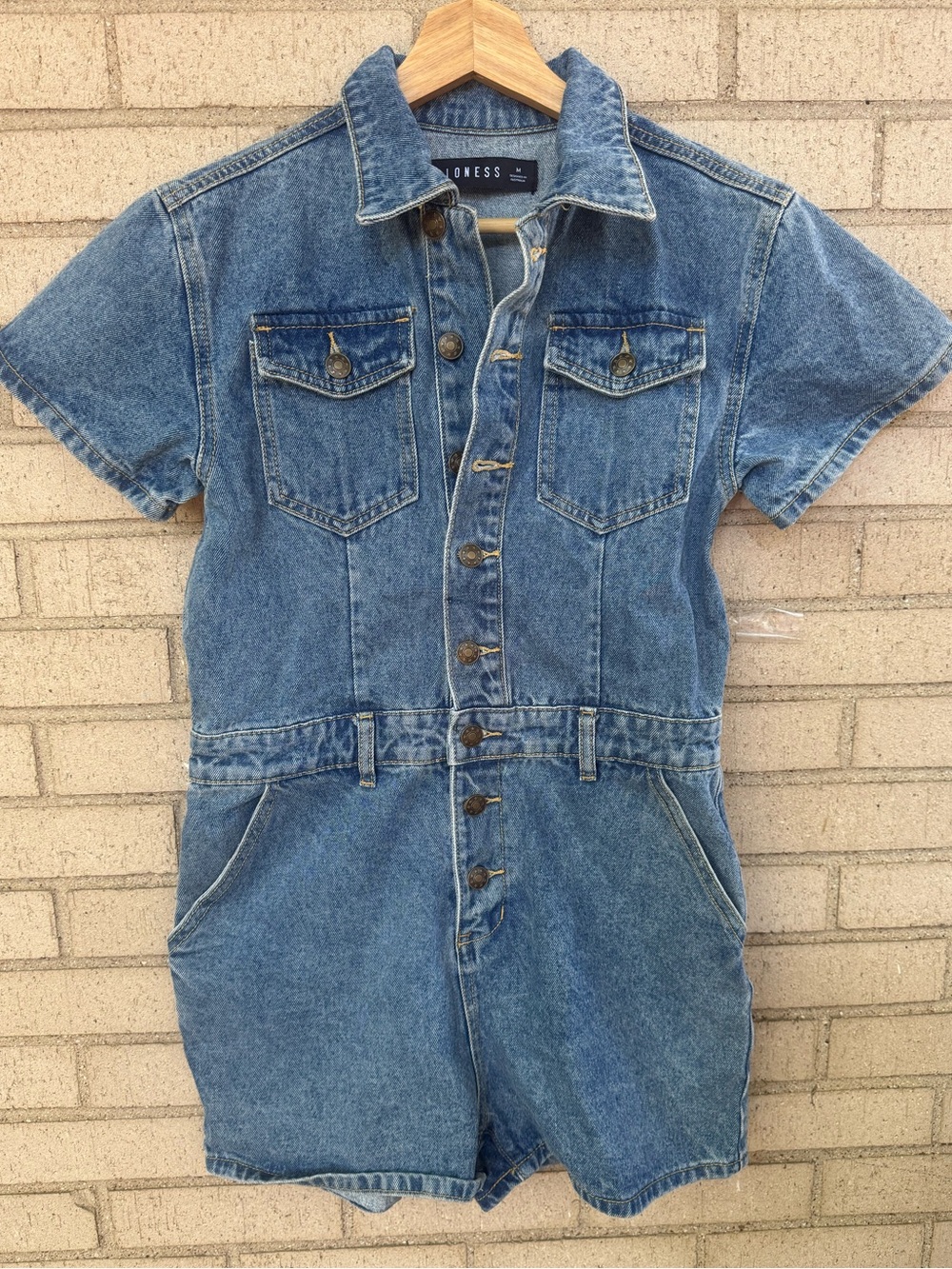 Revolve Lioness “You Know What’s Up” Jean Denim Romper Shorts Size Medium